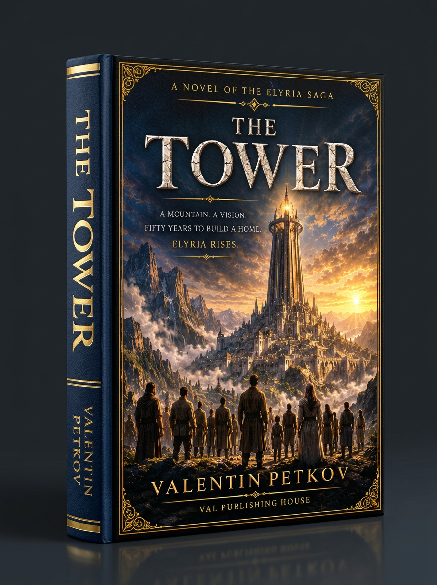 Front cover of The Tower by Valentin Petkov — Fiction · The Elyria Saga edition published by Val Publishing House